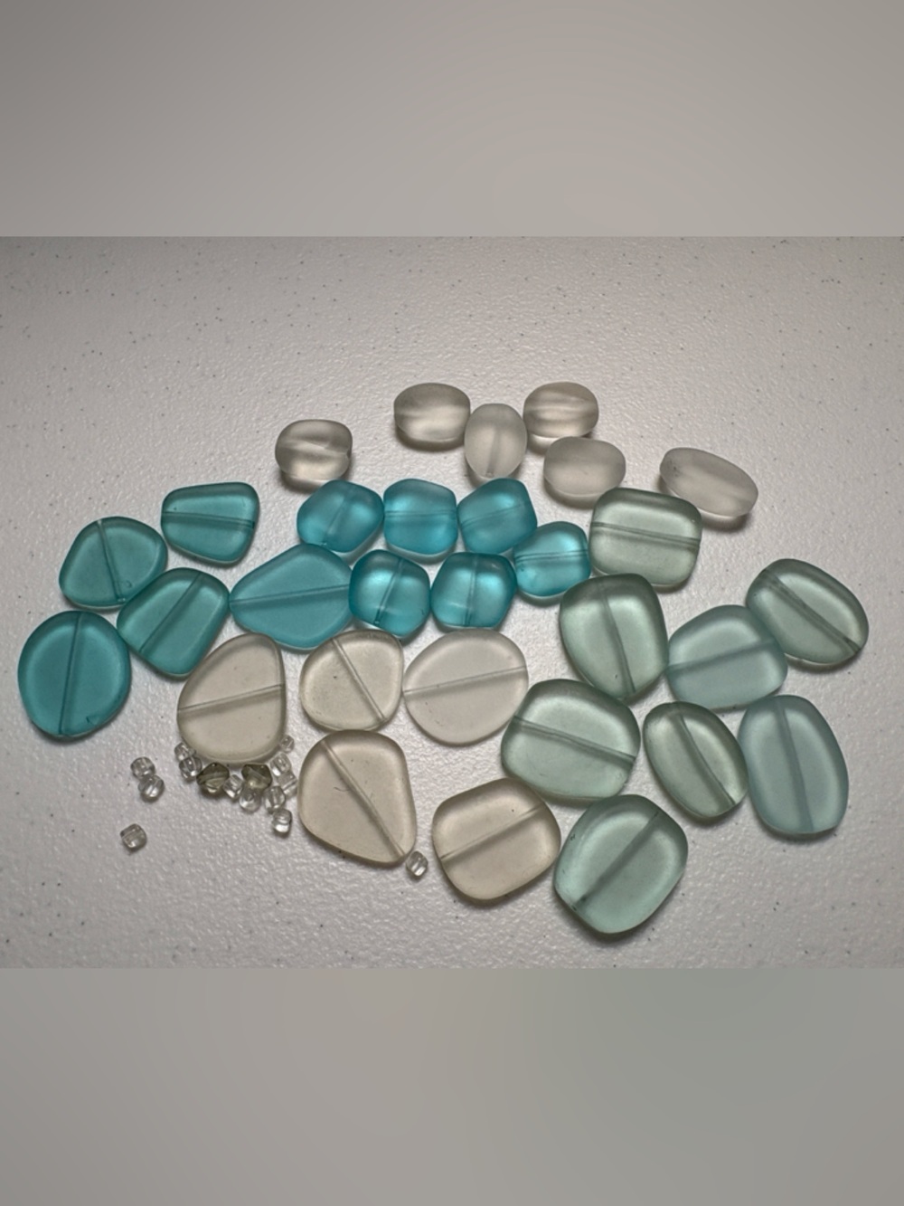 Matte Glass Beads – Sea Glass Style Mix - Aqua, Seafoam & Frosted Clear